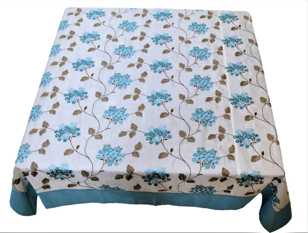 Embroidery (72 X 72 Inch) Table Cover(White-Blue)-Sheer - Jagdish Store Online Since 1965
