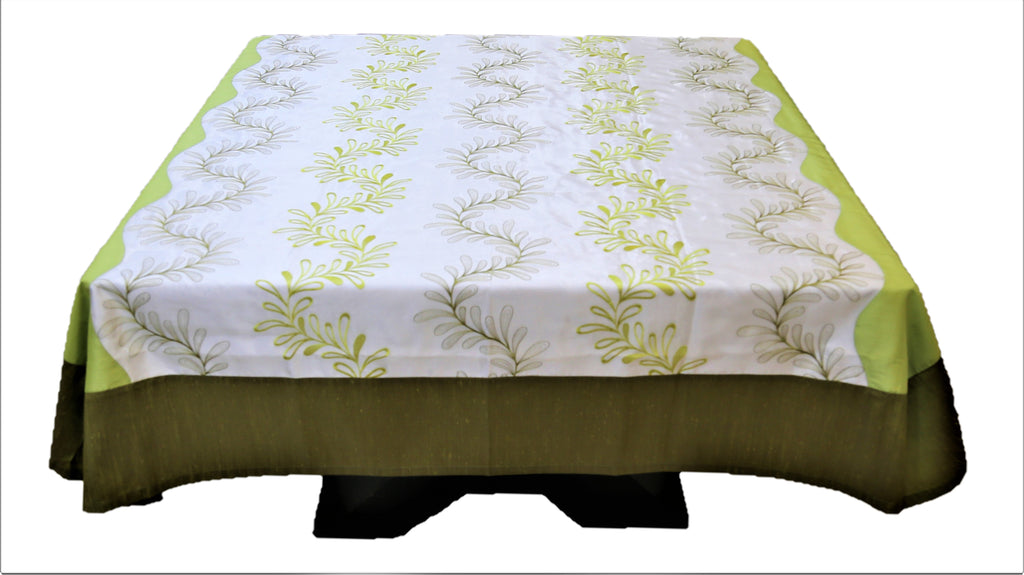 Embroidery(72 X 72 Inch) Table Cover(Cream-Green)-Sheer - Jagdish Store Online Since 1965