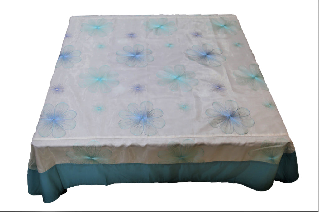 Embroidery(72 X 72 Inch) Table Cover(Sky Blue/White)-Sheer - Jagdish Store Online Since 1965