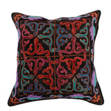Multicolor embroidered polyester cushion cover black base 16x16 inch