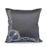 Grey embroidered polyester cushion cover 16x16 inch front view