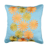 Light blue floral embroidered polyester cushion cover 16x16 inch front view