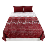 Maroon text print cotton double bedcover with 2 pillow covers