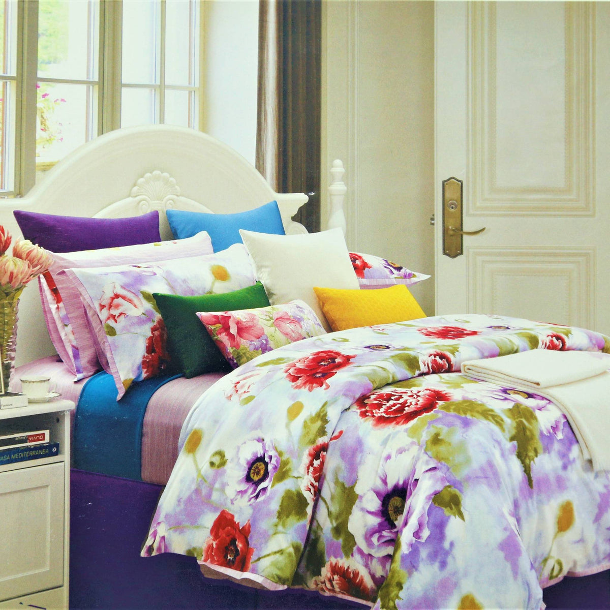 Floral print cotton double bedsheet set 100x108 inch with 2 pillow covers