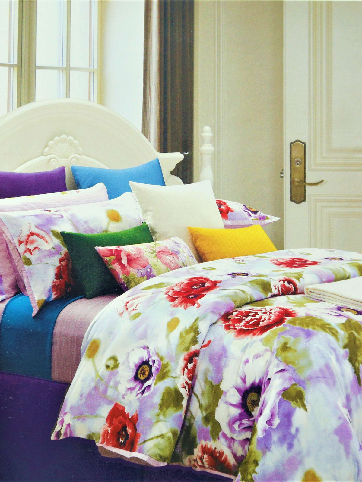 Floral print cotton double bedsheet set 100x108 inch with 2 pillow covers
