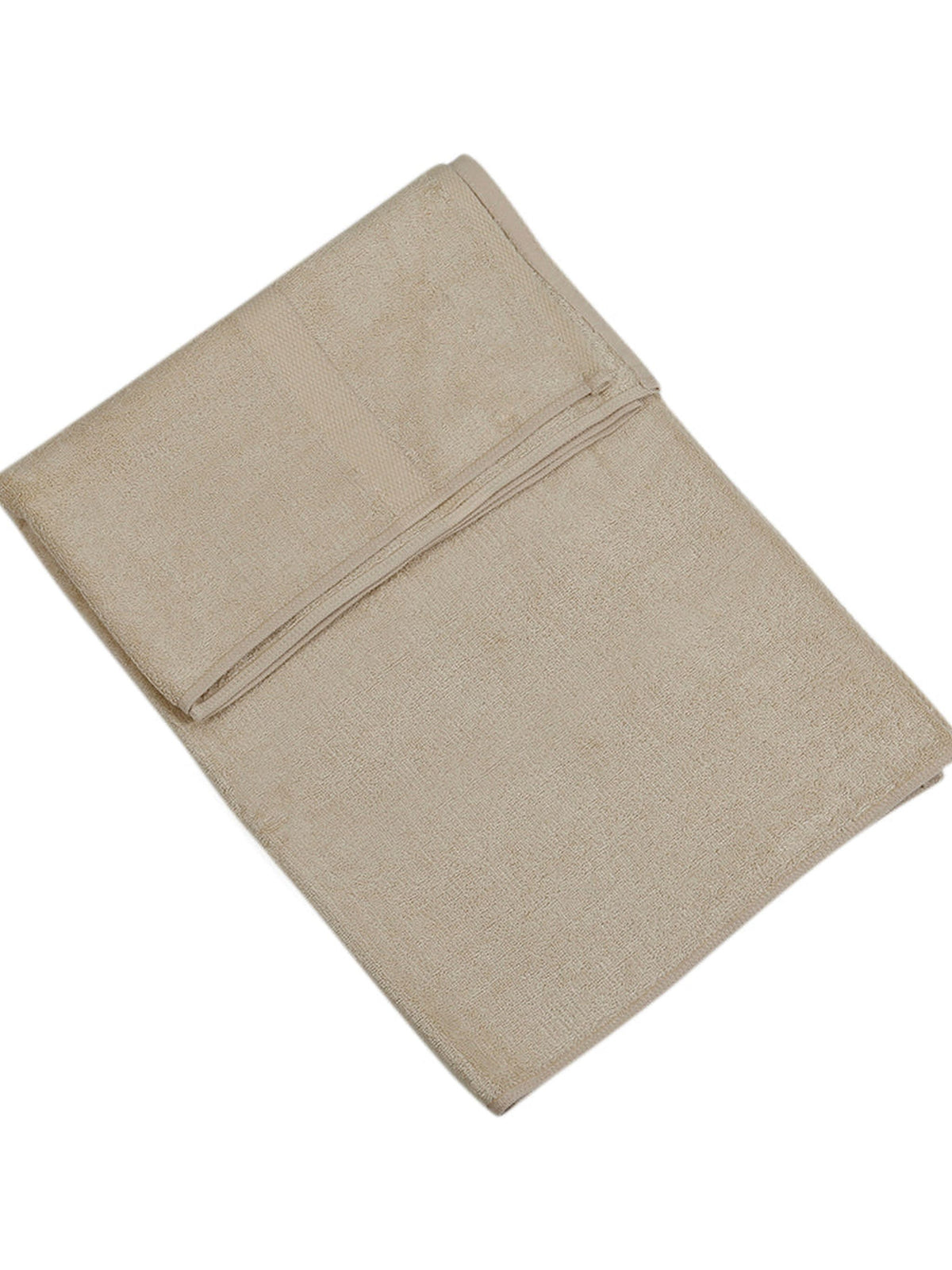 Fawn beige bamboo bath towel folded on a white background
