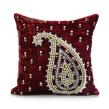 Maroon paisley chenille cushion cover 16x16 inch front view