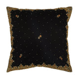 Black Hand Embroidered Silk Cushion Cover 16x16 inch front view