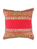 Maroon hand embroidered poly silk cushion cover 16x16 inch front view