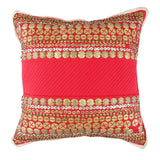 Maroon hand embroidered poly silk cushion cover 16x16 inch front view