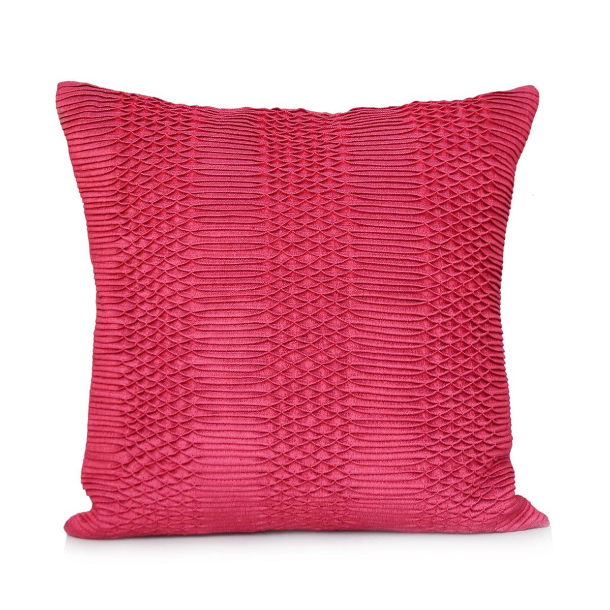 Rose pink dupion silk cushion cover with a dense hand smocked ruched texture