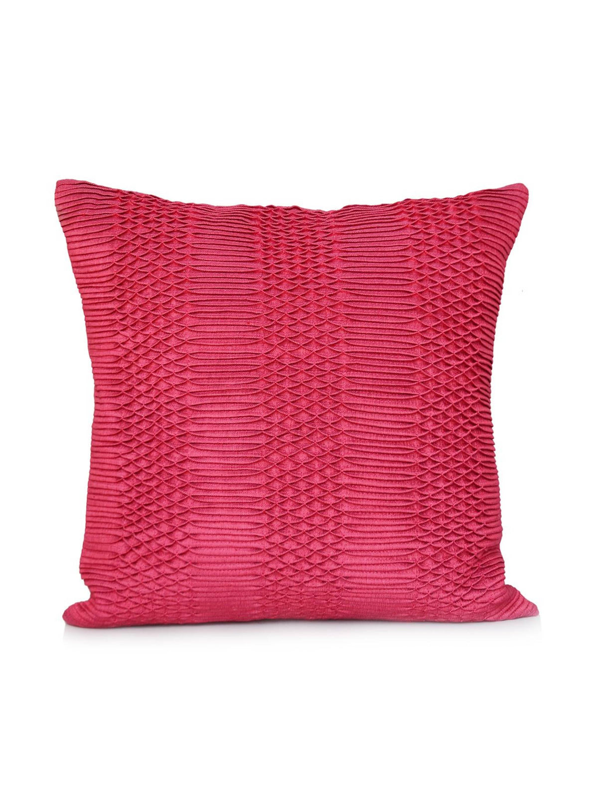 Rose pink dupion silk cushion cover with a dense hand smocked ruched texture