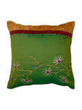 Brown Hand Embroidered Poly Silk Cushion Cover 16x16 inch front view