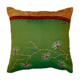 Brown Hand Embroidered Poly Silk Cushion Cover 16x16 inch front view