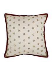 Ivory dupion silk cushion cover with scattered sequin flower motifs and maroon piping