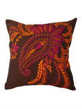 Brown embroidered silk cushion cover 16x16 inch front view