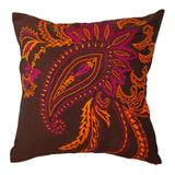 Brown embroidered silk cushion cover 16x16 inch front view
