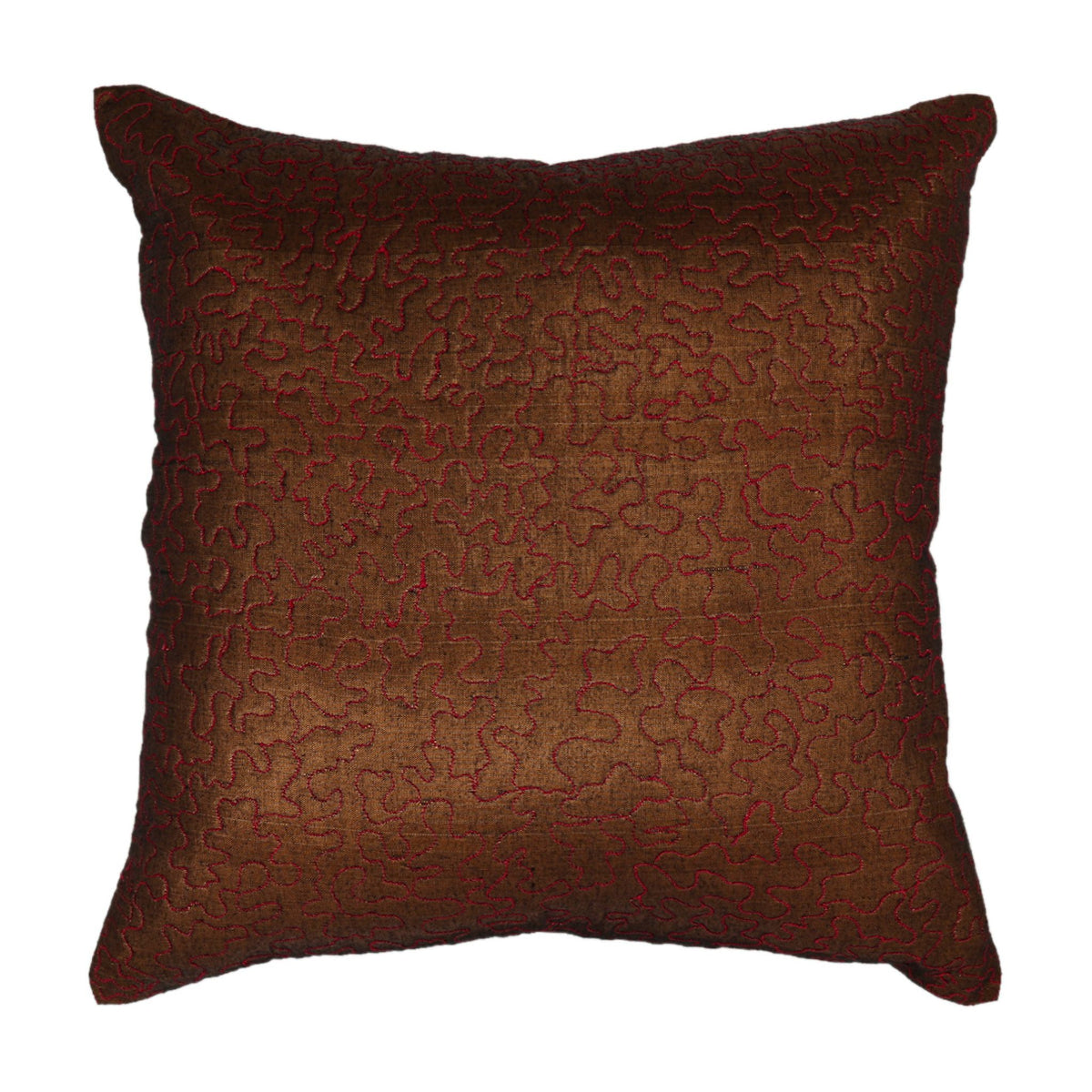 Copper brown cushion cover in a shimmering textured weave with a fine surface stitch
