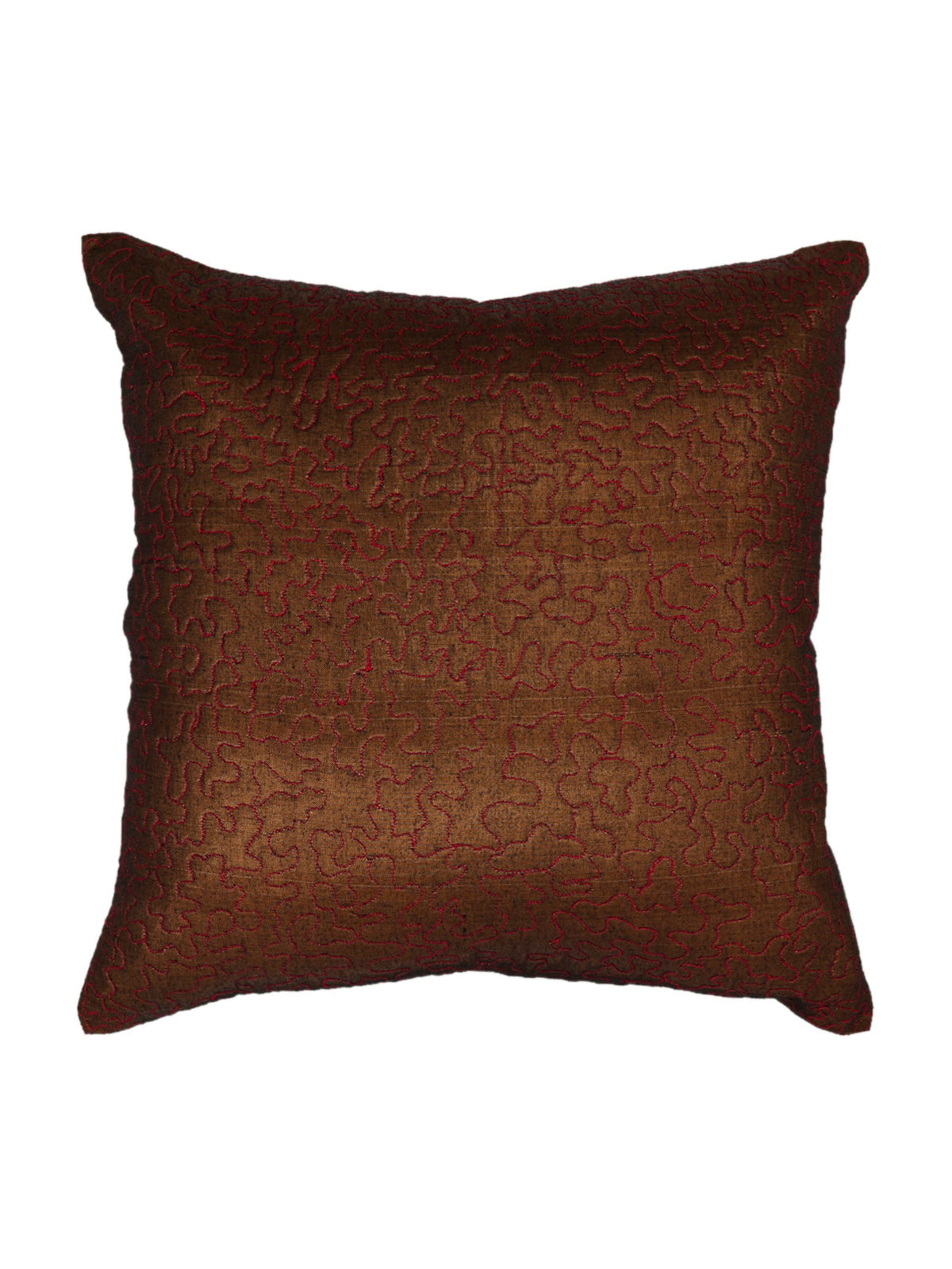 Copper brown cushion cover in a shimmering textured weave with a fine surface stitch