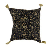 Black Hand Embroidered Satin Cushion Cover 16x16 inch front view