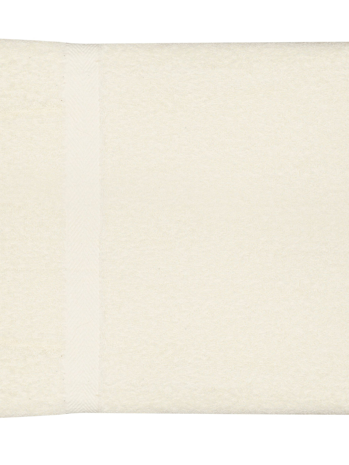 Cream cotton bath towel with a plain woven border, folded, 30x60 inch