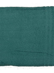 Deep teal-green cotton bath towel, close-up flat view showing a subtle woven border stripe