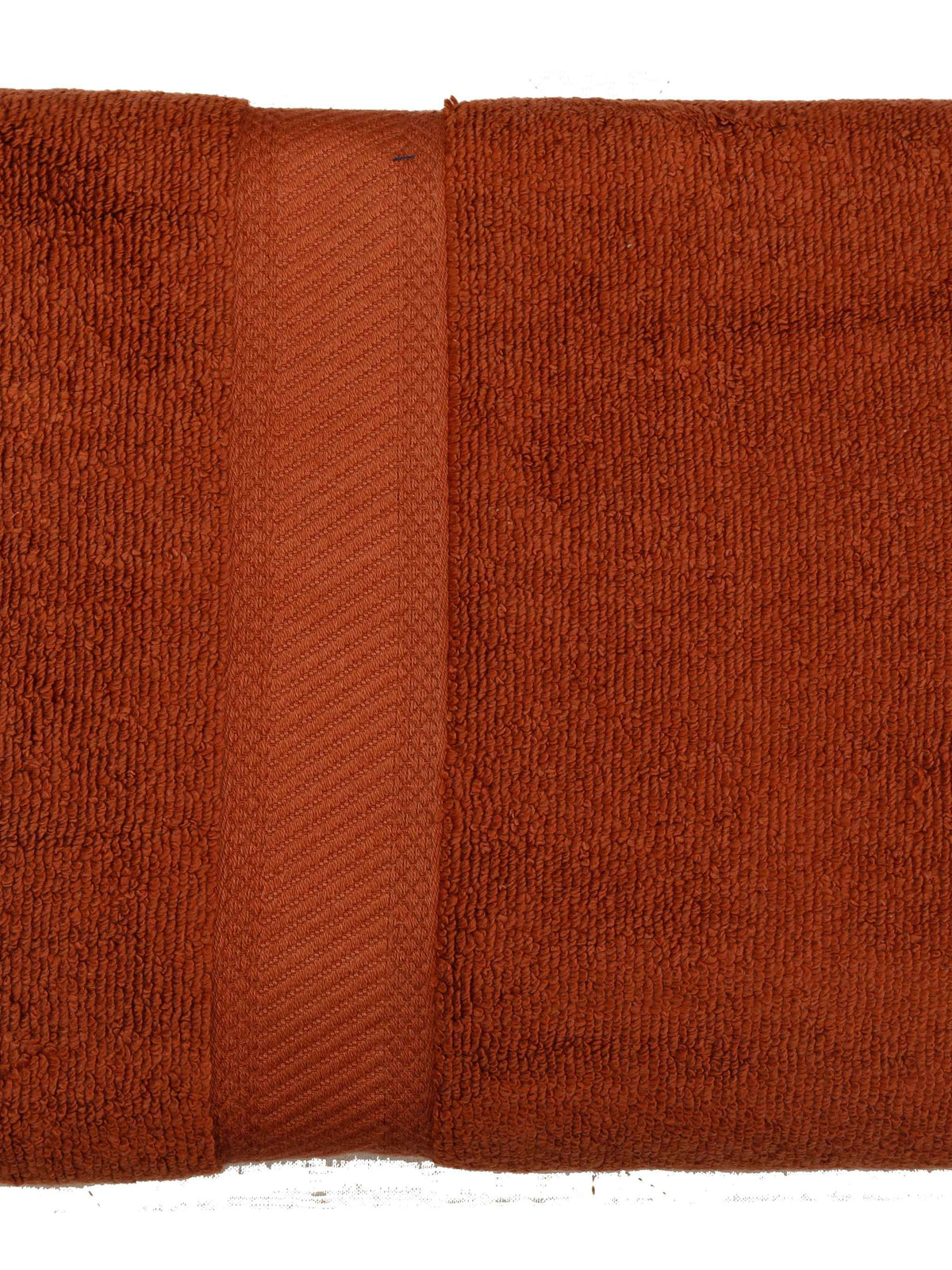 Rust brown cotton bath towel with a tonal woven border, folded, 30x60 inch