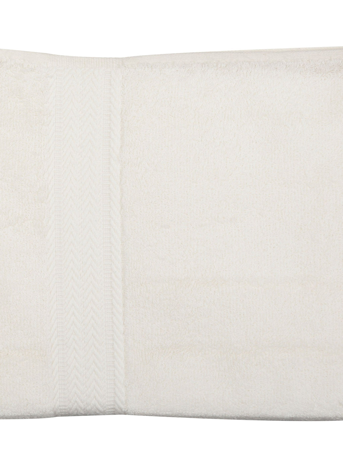 Ivory cotton bath towel with a herringbone textured border, folded, 30x60 inch