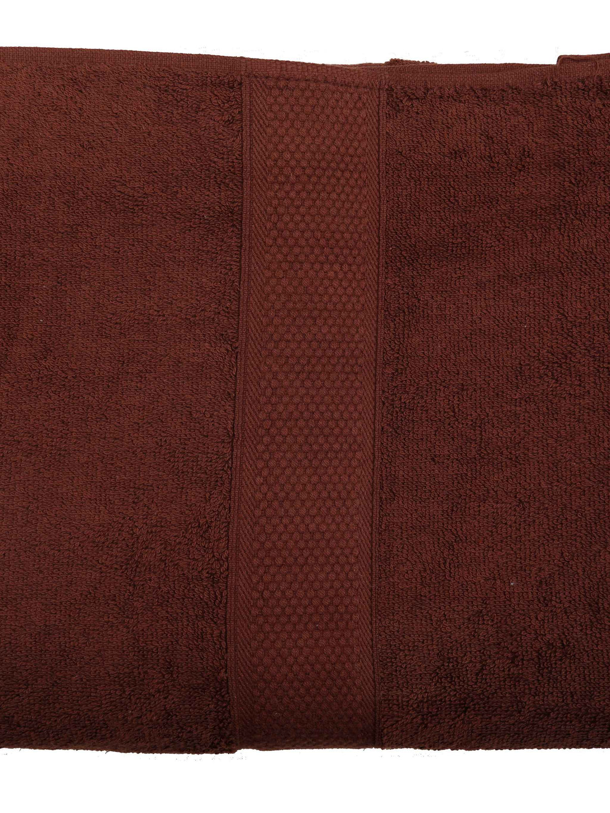 Rich chocolate-brown cotton bath towel, close-up flat view showing the honeycomb woven border