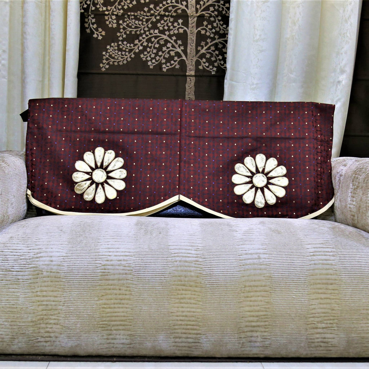 Maroon Patchwork Polyester Sofa Back 23x25 inch front view
