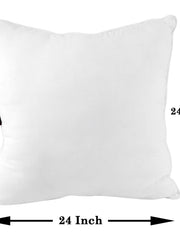 White square polyfill cushion insert with 24 x 24 inch dimensions marked