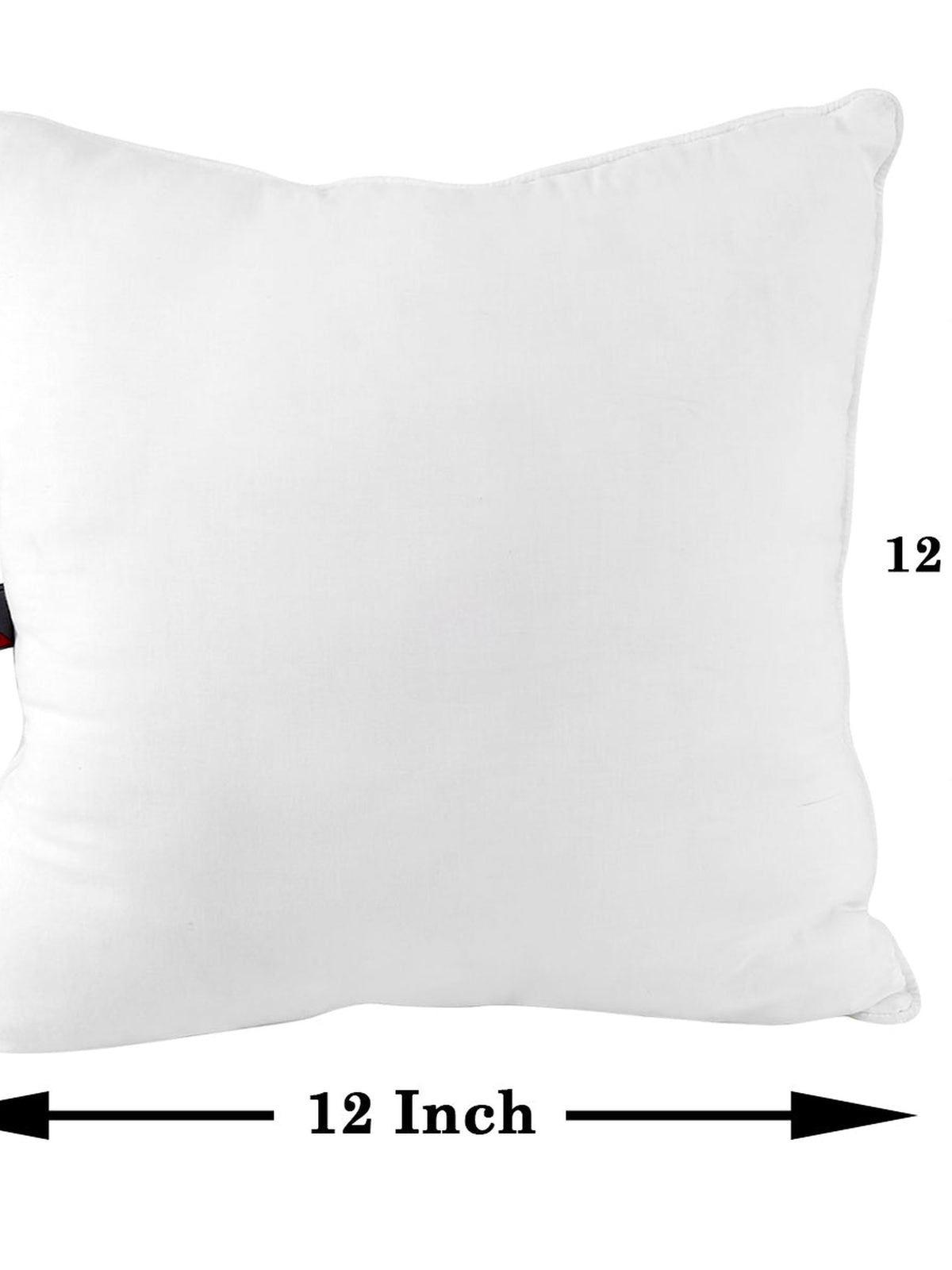 White square polyfill cushion insert with 12 x 12 inch dimensions marked