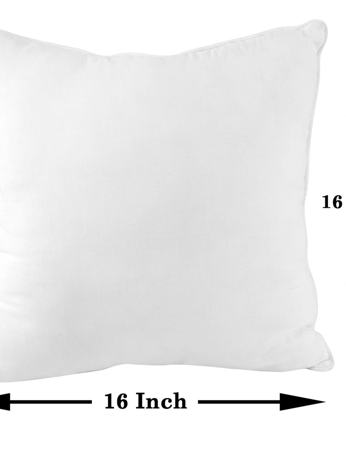 White square polyfill cushion insert with 16 x 16 inch dimensions marked