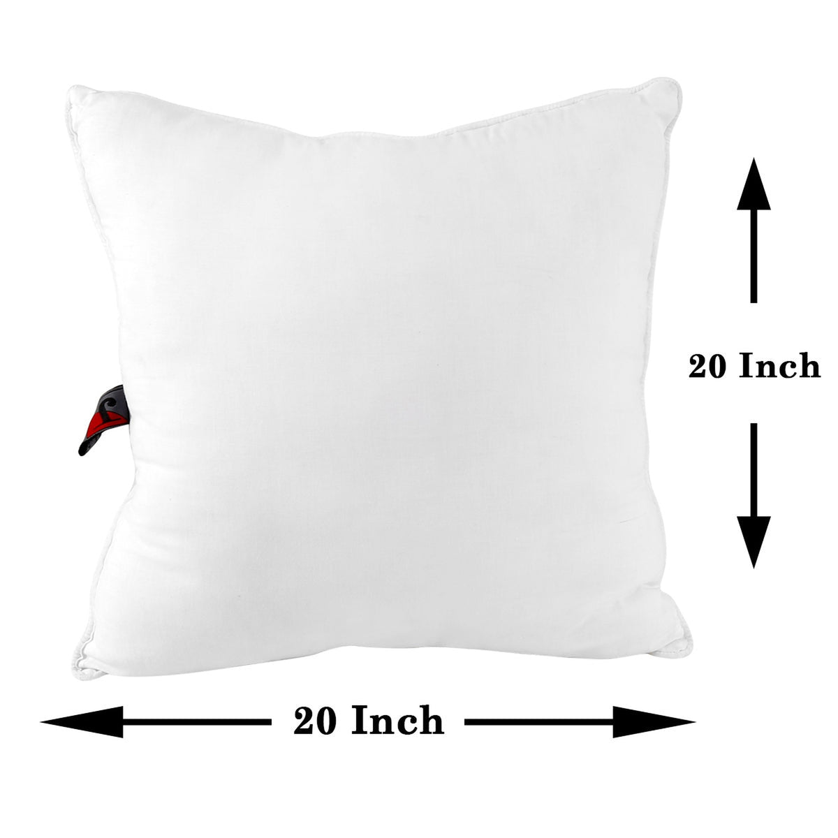 White square polyfill cushion insert with 20 x 20 inch dimensions marked
