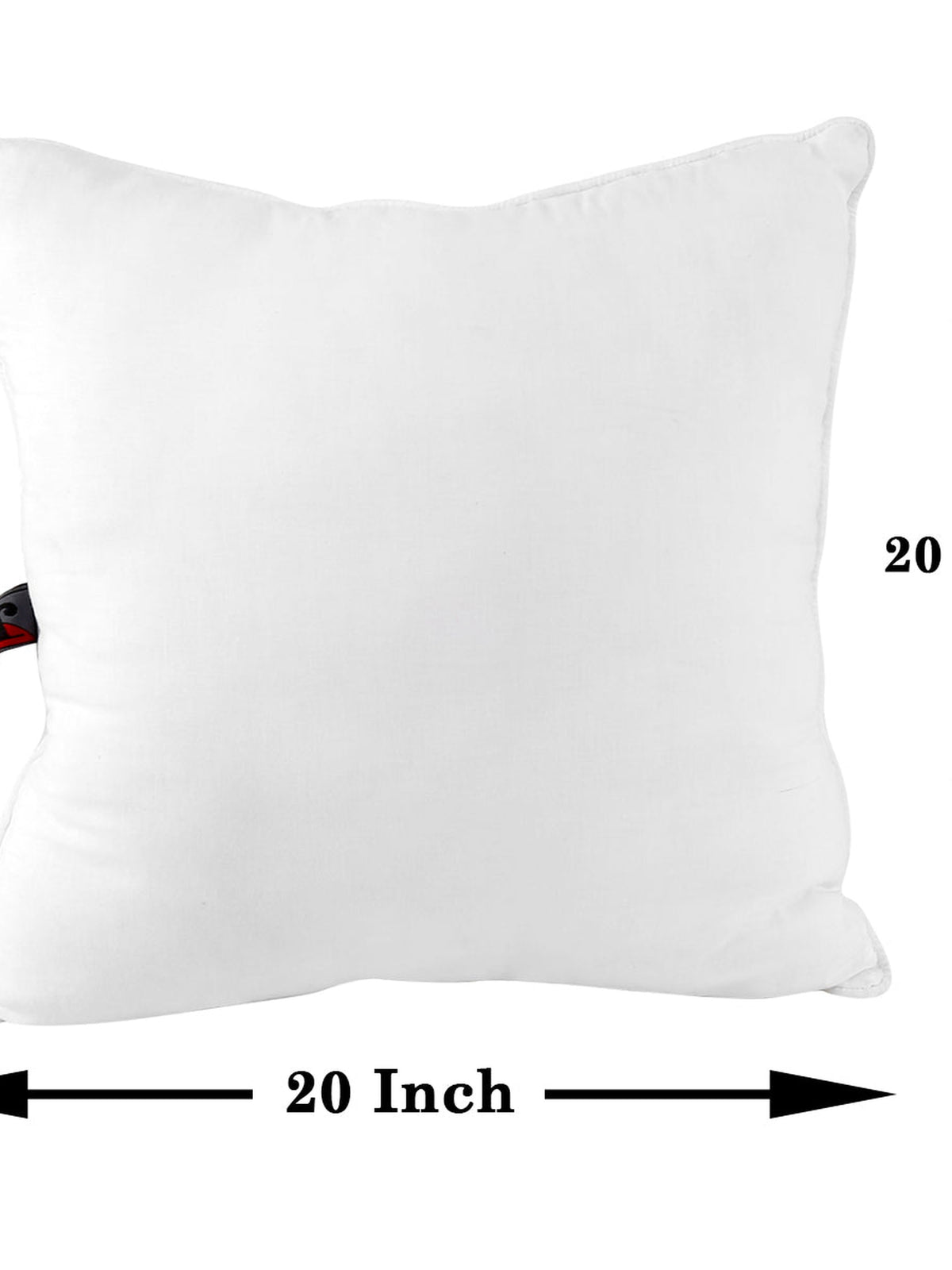 White square polyfill cushion insert with 20 x 20 inch dimensions marked