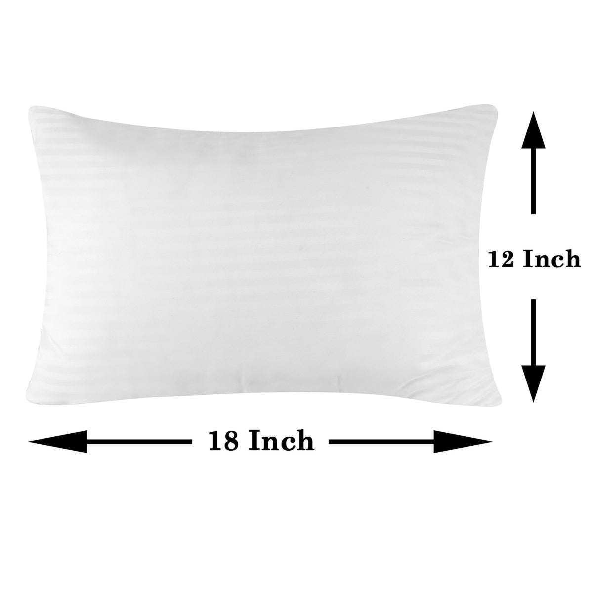 White satin stripe pillow insert with 18 x 12 inch dimensions marked