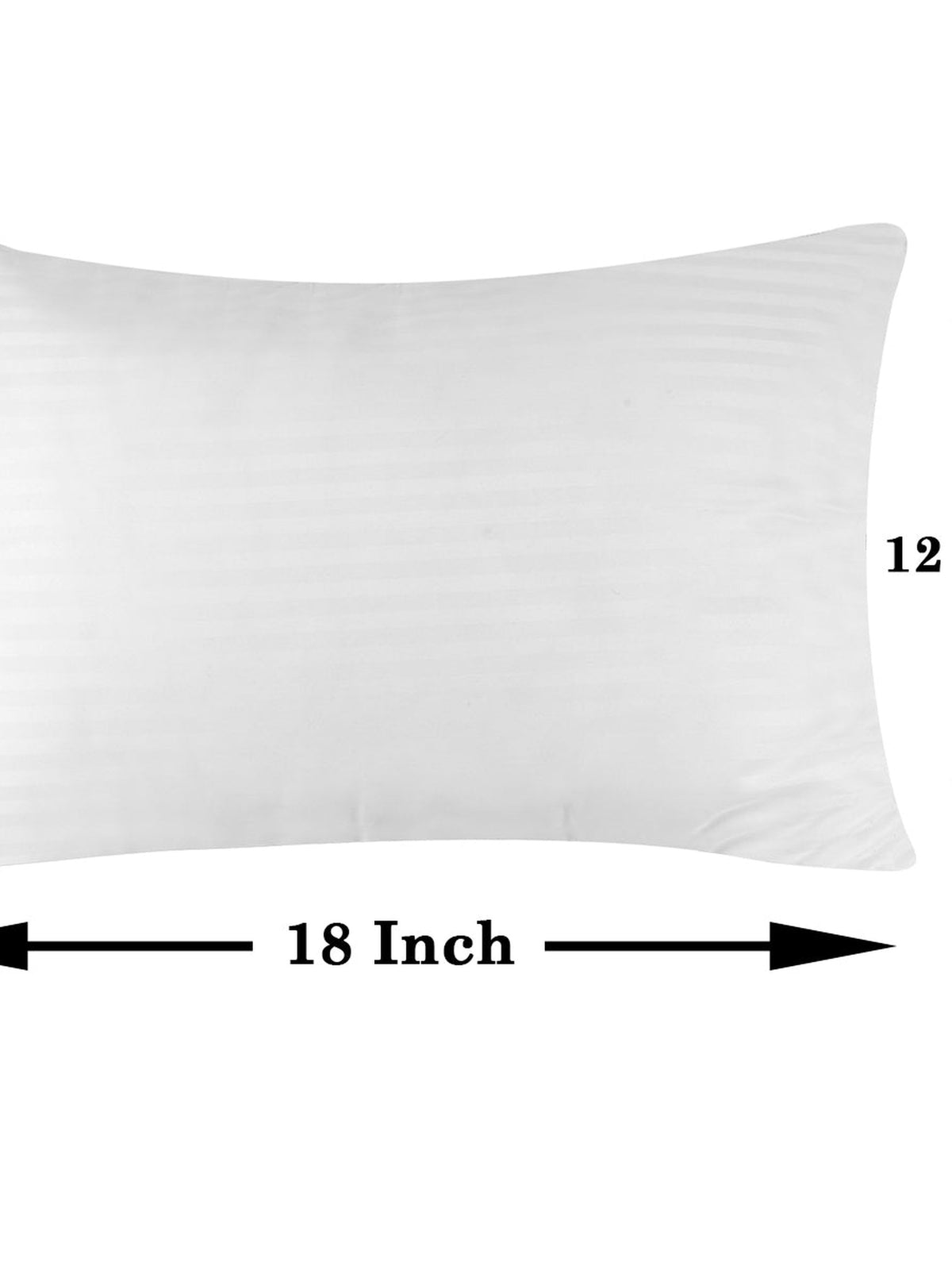 White satin stripe pillow insert with 18 x 12 inch dimensions marked