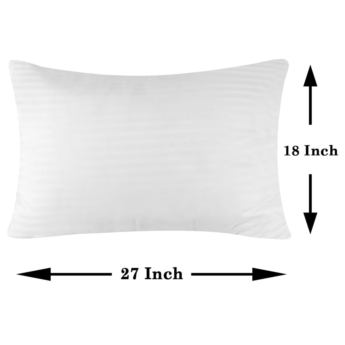 White satin stripe pillow insert with 27 x 18 inch dimensions marked