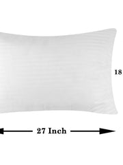 White satin stripe pillow insert with 27 x 18 inch dimensions marked