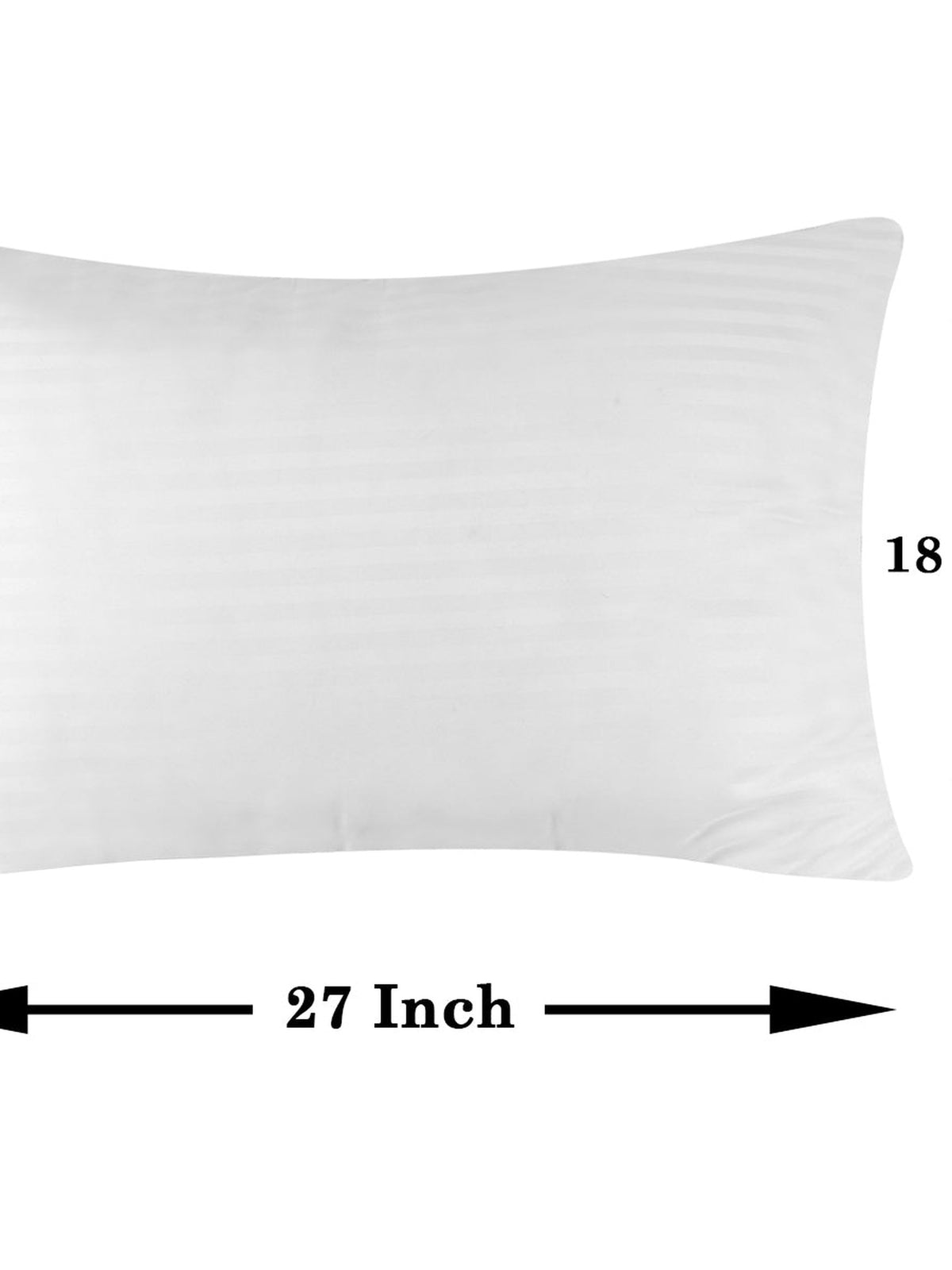 White satin stripe pillow insert with 27 x 18 inch dimensions marked