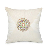 Beige Patchwork Silk Cushion Cover front view