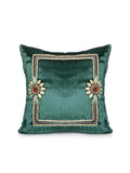 Green Hand Embroidered Chenille Cushion Cover front view