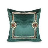 Green Hand Embroidered Chenille Cushion Cover front view