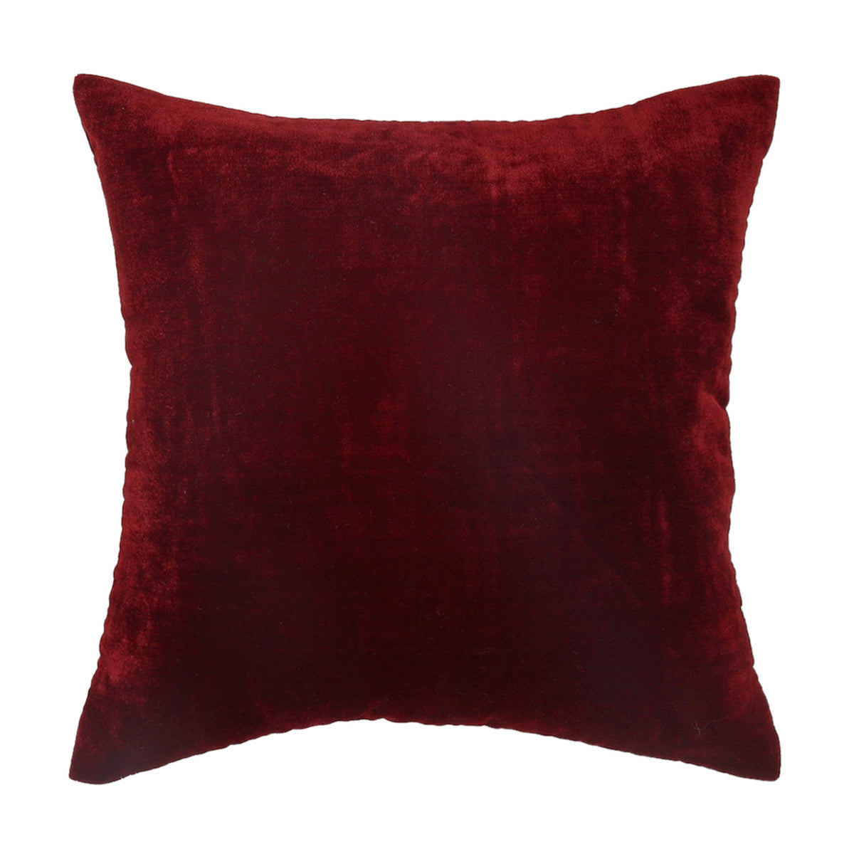 Deep maroon plain velvet cushion cover with a soft pile finish