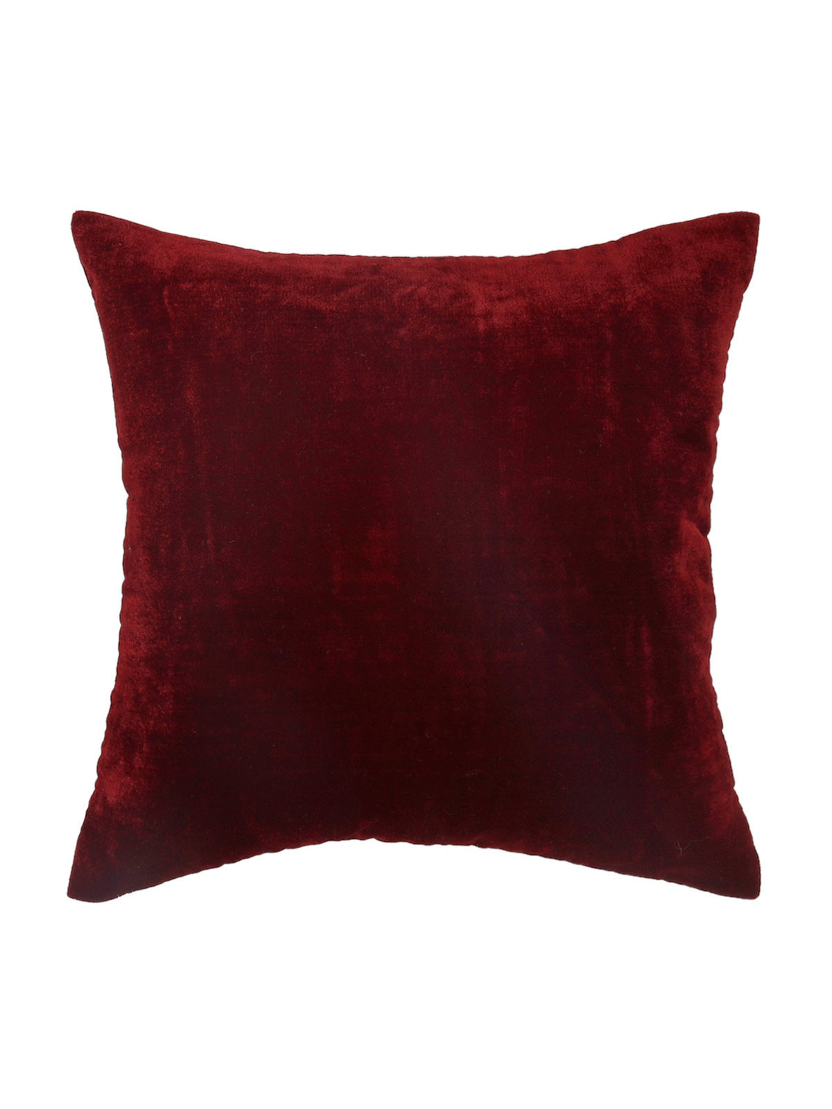 Deep maroon plain velvet cushion cover with a soft pile finish