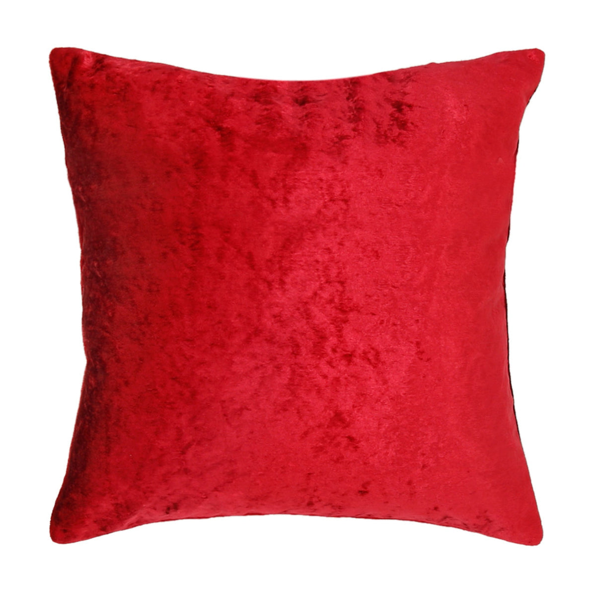 Bright red plain velvet cushion cover with a soft pile finish