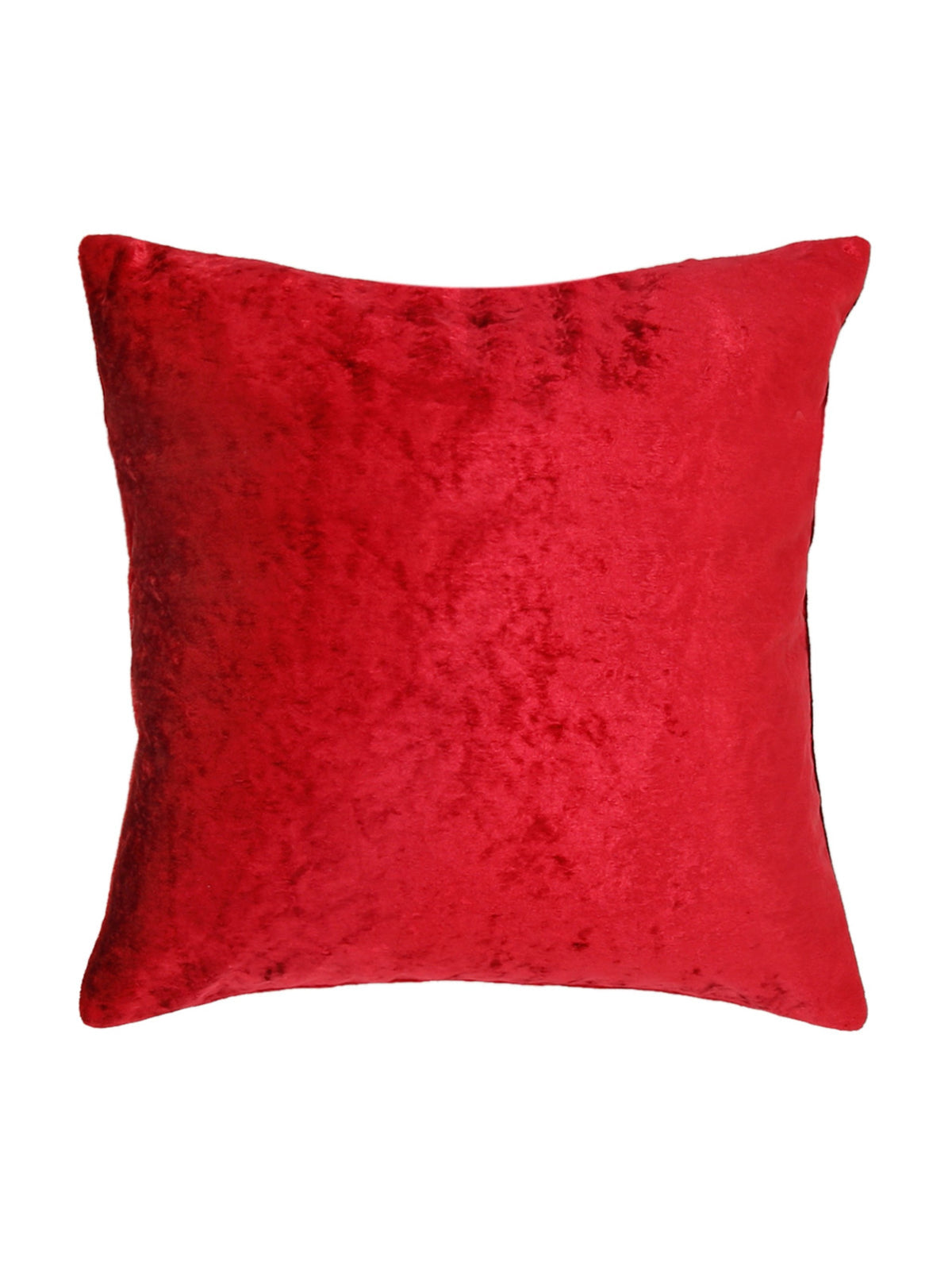Bright red plain velvet cushion cover with a soft pile finish