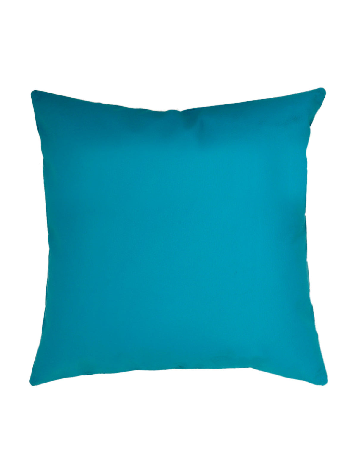 Plain teal blue faux leather cushion cover with a smooth matte finish