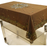 Brown Hand Embroidered Table Cover 36x54 inch front view