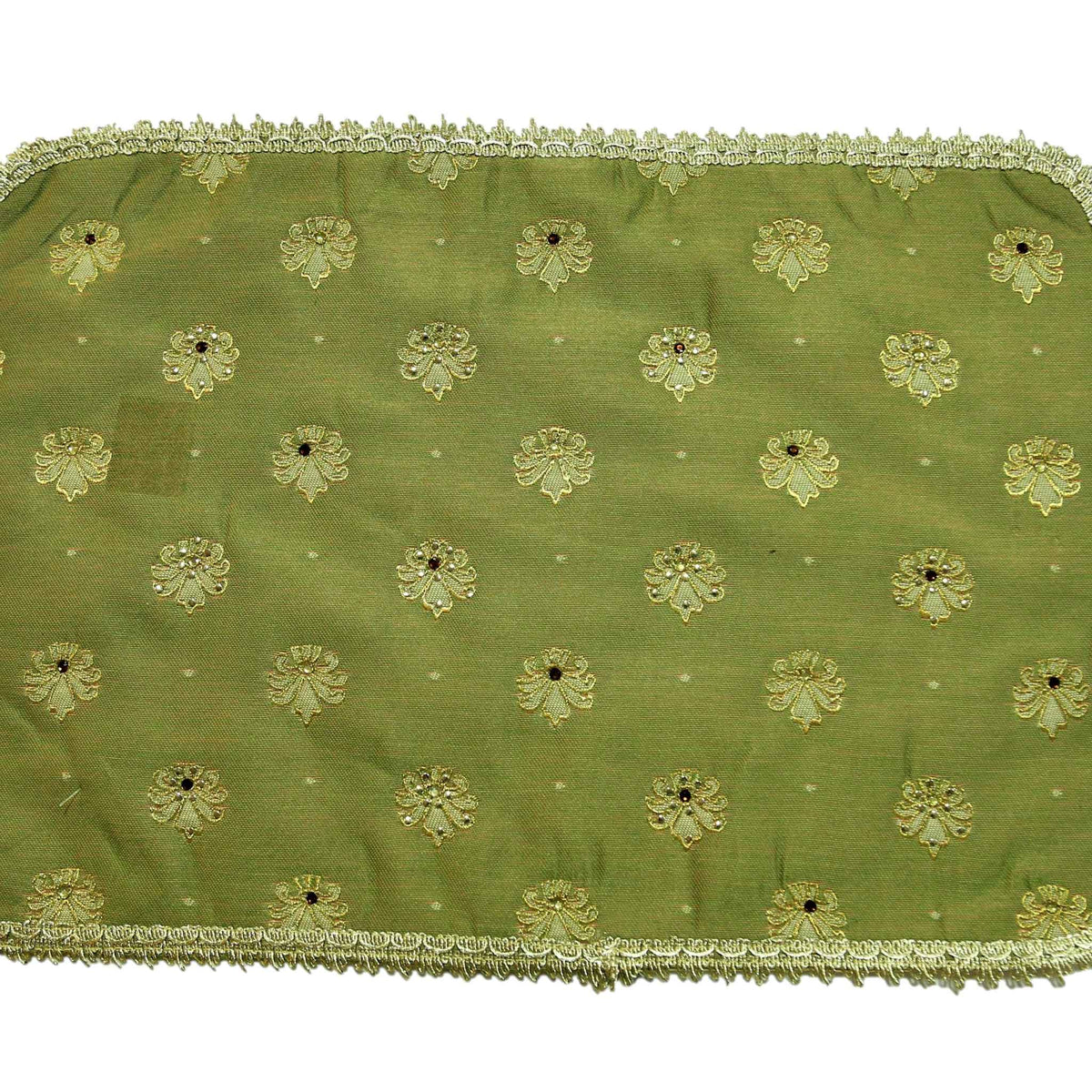 Green Embroidered Cotton Table Mat 12x18 inch front view